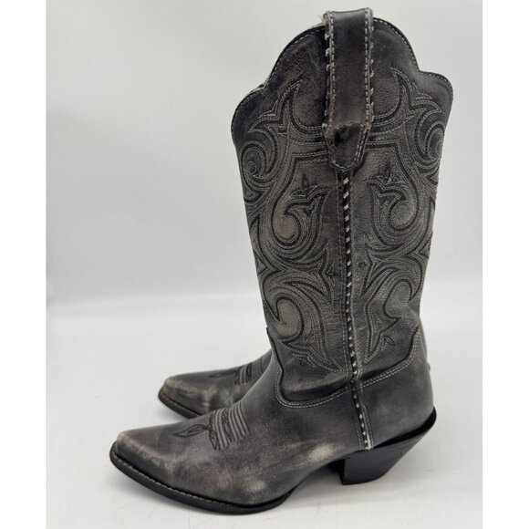 Durango Womens Crush Scalloped Cowboys Boots Size 7.5M Black 11" Western Leather - Picture 11 of 14